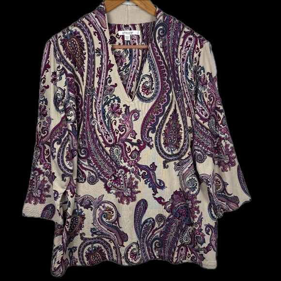 Chico's Womens Touch of Cool ¾ Sleeve Paisley T Shirt Sz 3 = US XL Boho Office - Picture 5 of 14